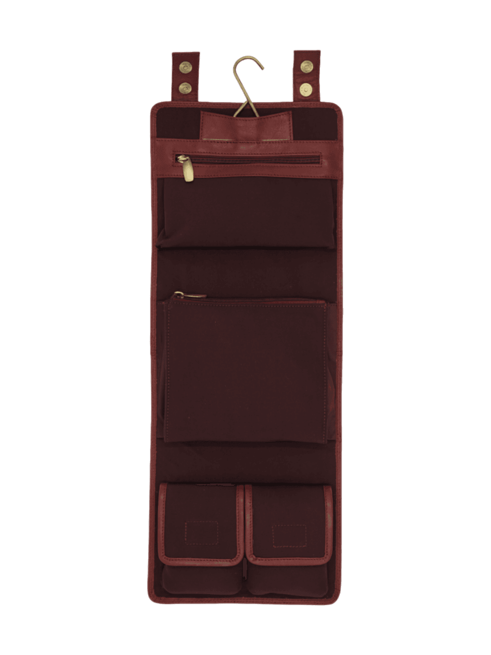 Trousse de toilette maquillage en cuir pour femme à suspendre avec quatre compartiments voyage tannage végétal rouge