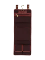 Trousse de toilette maquillage en cuir pour femme à suspendre avec quatre compartiments voyage tannage végétal rouge Trousse de toilette maquillage en cuir pour femme à suspendre avec quatre compartiments voyage tannage végétal rouge