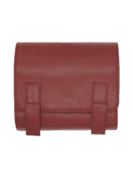 Trousse de toilette maquillage en cuir pour femme à suspendre avec quatre compartiments voyage tannage végétal rouge photo repliée vue de dessus 1
