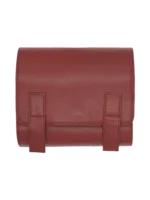 Trousse de toilette maquillage en cuir pour femme à suspendre avec quatre compartiments voyage tannage végétal rouge photo repliée vue de dessus 1