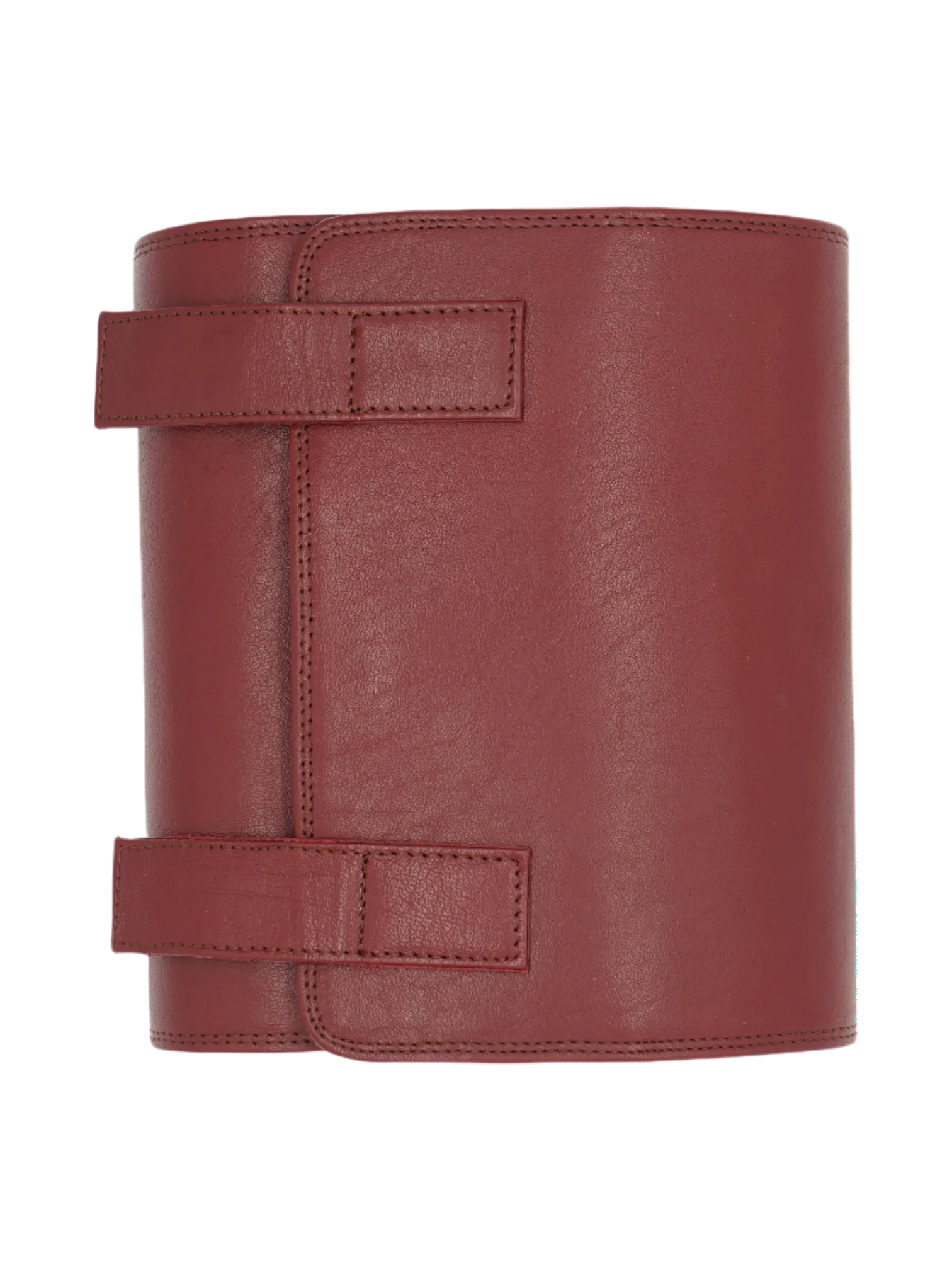 Trousse de toilette maquillage en cuir pour femme à suspendre avec quatre compartiments voyage tannage végétal rouge photo repliée vue de dessus