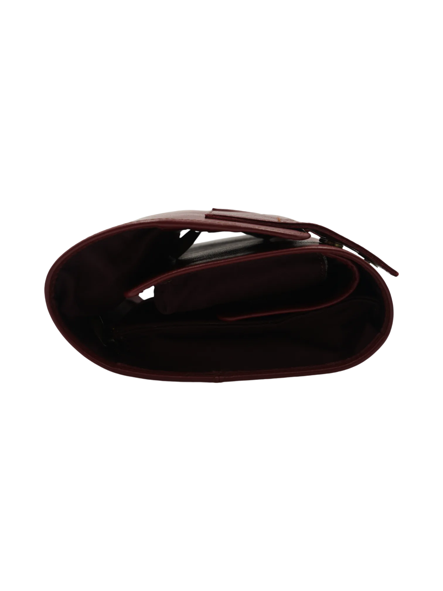 Trousse de toilette maquillage en cuir pour femme à suspendre avec quatre compartiments voyage tannage végétal rouge photo repliée