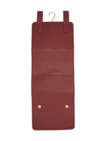 Trousse de toilette maquillage en cuir pour femme à suspendre avec quatre compartiments voyage tannage végétal rouge vue arrière Trousse de toilette maquillage en cuir pour femme à suspendre avec quatre compartiments voyage tannage végétal rouge vue arrière