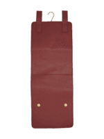 Trousse de toilette maquillage en cuir pour femme à suspendre avec quatre compartiments voyage tannage végétal rouge vue arrière Trousse de toilette maquillage en cuir pour femme à suspendre avec quatre compartiments voyage tannage végétal rouge vue arrière