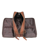 Grande trousse de toilette en cuir triple compartiment avec pochettes et élastiques brown leather bag for personal accessories
