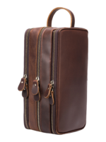 Grande trousse de toilette en cuir triple compartiment avec pochettes et elastiques de voyage en cuir brun dimension moyenne 1.png