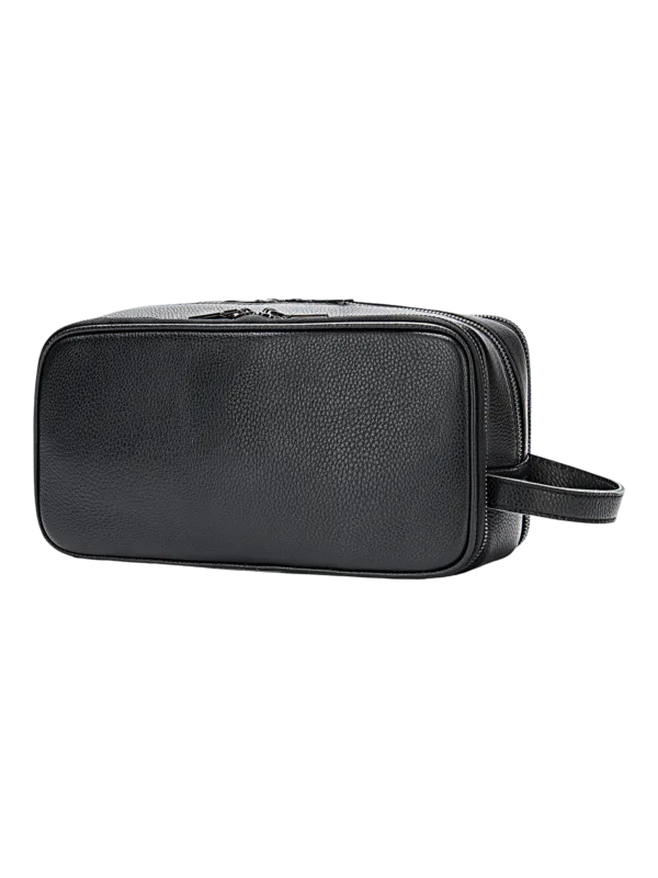 Grande trousse de toilette en cuir triple compartiment avec pochettes et elastiques noire elegante design pratique pour voyages 1.png