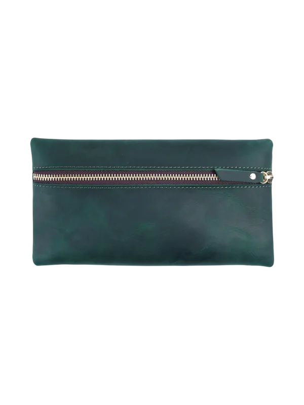 Petite pochette pour maquillage en cuir cosmetique femme vert fonce zipper moderne pratique elegante 2.png