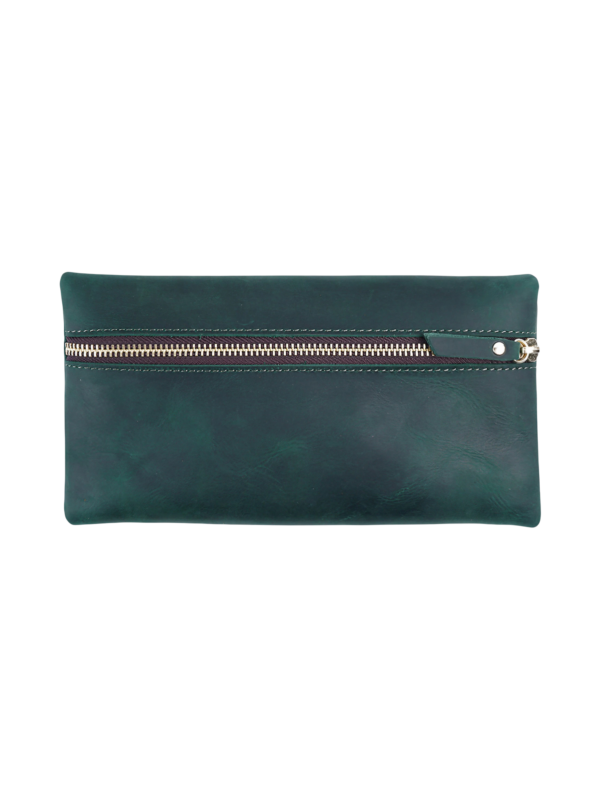 Petite pochette pour maquillage en cuir cosmetique femme vert fonce zipper moderne pratique elegante 2.png