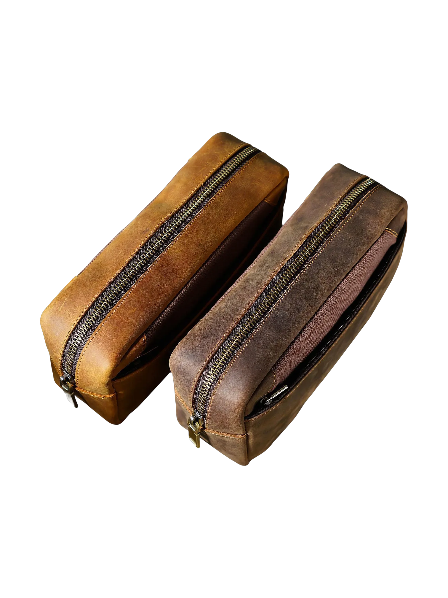 Petite trousse en cuir toilette simple compartiment et pochette couleurs brun et marron en cuir naturel elegante et pratique 4.png