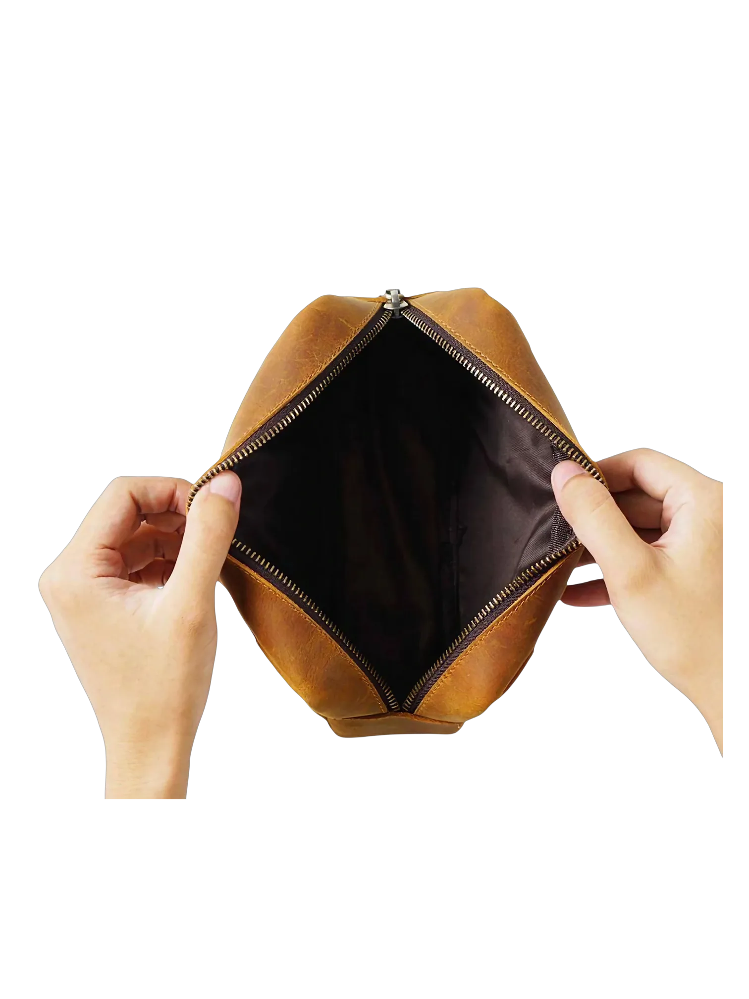 Petite trousse en cuir toilette simple compartiment et pochette cuir brun zipper interieur sombre accessoire femme 4.png