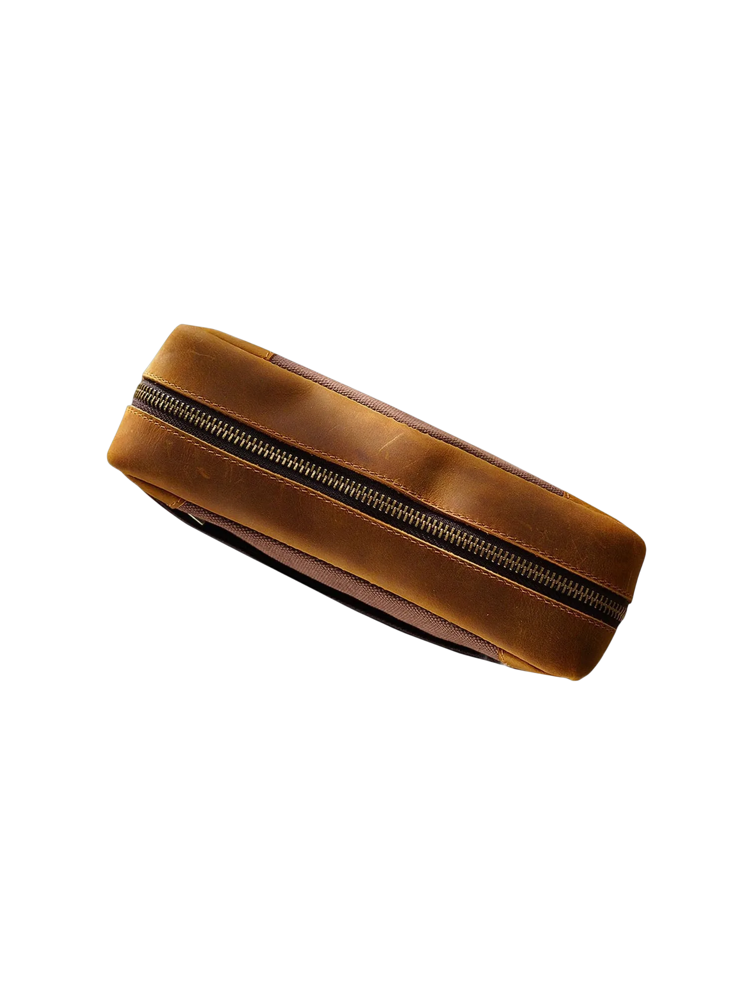 Petite trousse en cuir toilette simple compartiment et pochette en cuir brun avec zipper pour accessoires essentiels 4.png