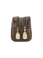 Trousse de toilette en cuir avec cadenas de sécurité anti vol à chiffres deux compartiments et pochettes brown leather bag 1