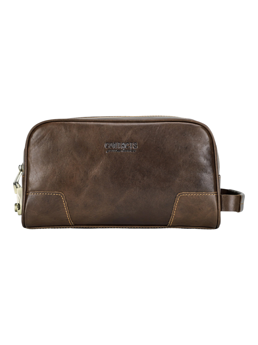 Trousse de toilette en cuir avec cadenas de sécurité anti vol à chiffres deux compartiments et pochettes en cuir brun 1 Trousse de toilette en cuir avec cadenas de sécurité anti vol à chiffres deux compartiments et pochettes en cuir brun 1