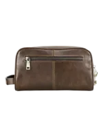 Trousse de toilette en cuir avec cadenas de sécurité anti vol à chiffres deux compartiments et pochettes en cuir brun Trousse de toilette en cuir avec cadenas de sécurité anti vol à chiffres deux compartiments et pochettes en cuir brun