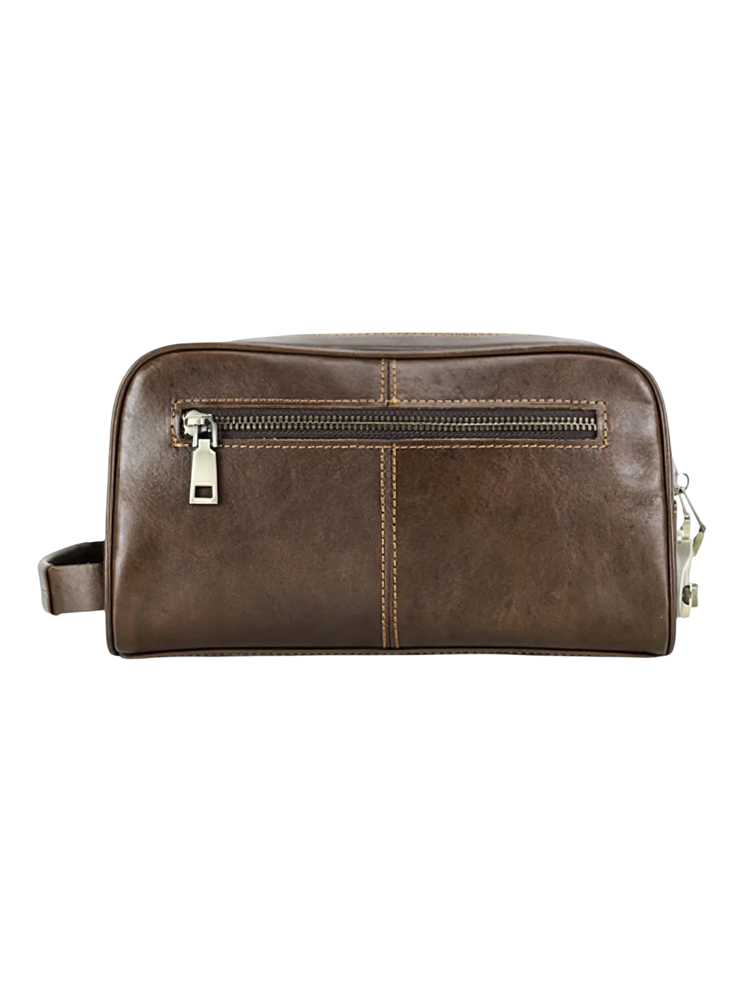 Trousse de toilette en cuir avec cadenas de sécurité anti vol à chiffres deux compartiments et pochettes en cuir brun