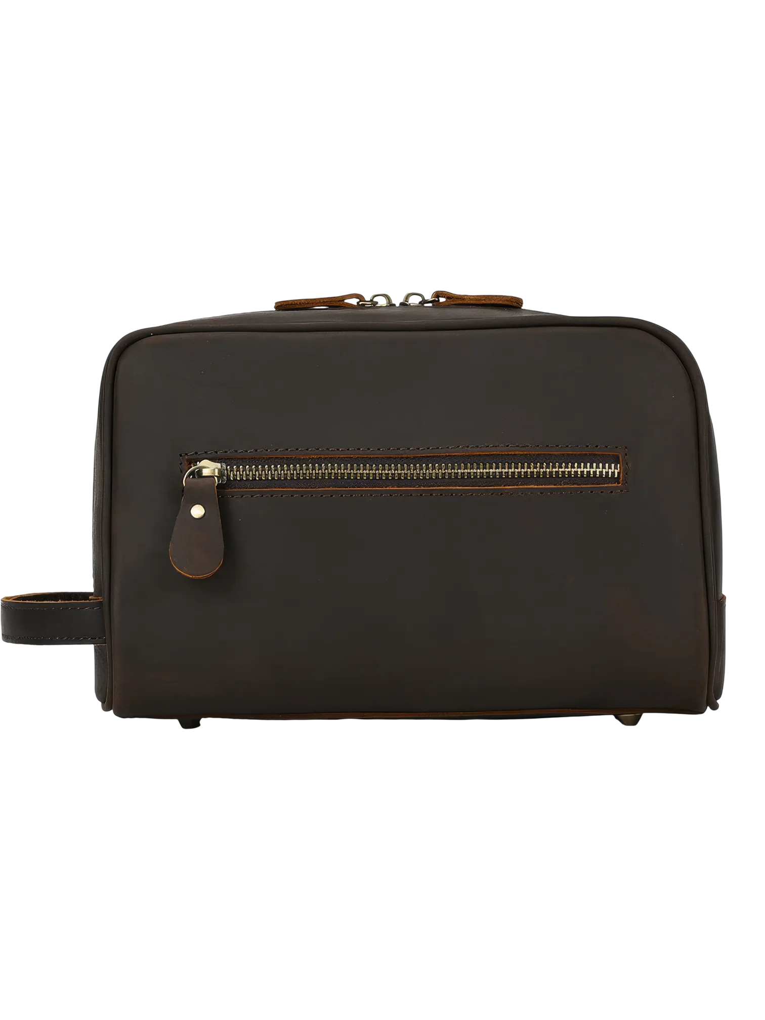 Trousse de toilette en cuir avec compartiments et pochettes dimension moyenne couleur brun fermeture eclair details classiques 2.png
