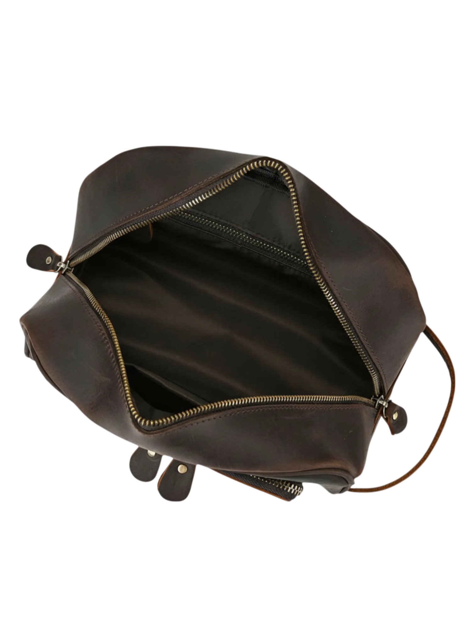 Trousse de toilette en cuir avec compartiments et pochettes dimension moyenne vue intérieure