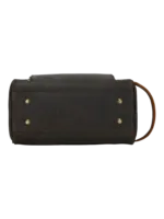 Trousse de toilette en cuir avec compartiments et pochettes en cuir brun avec pression et poignée portable
