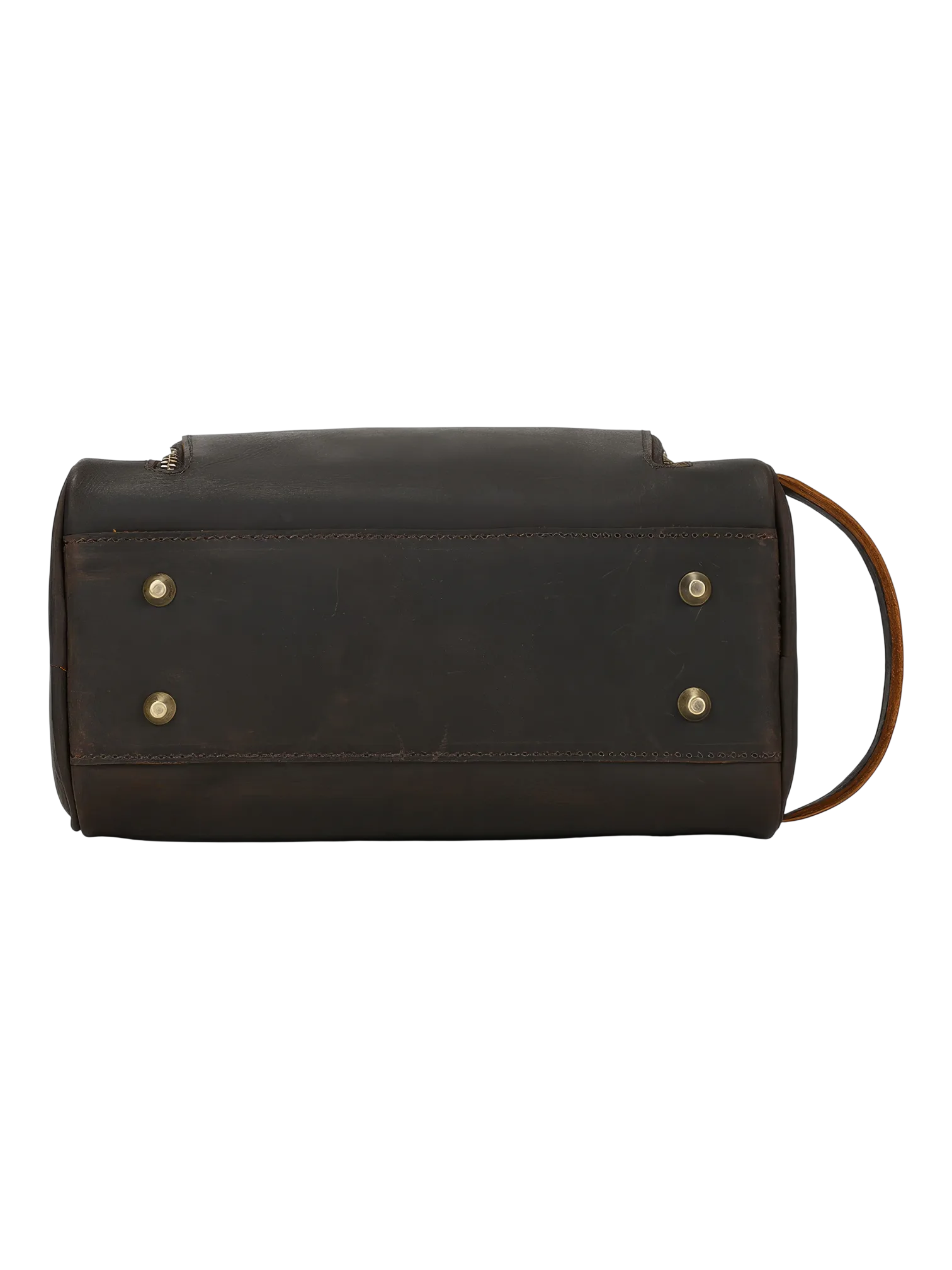 Trousse de toilette en cuir avec compartiments et pochettes en cuir brun avec pression et poignée portable