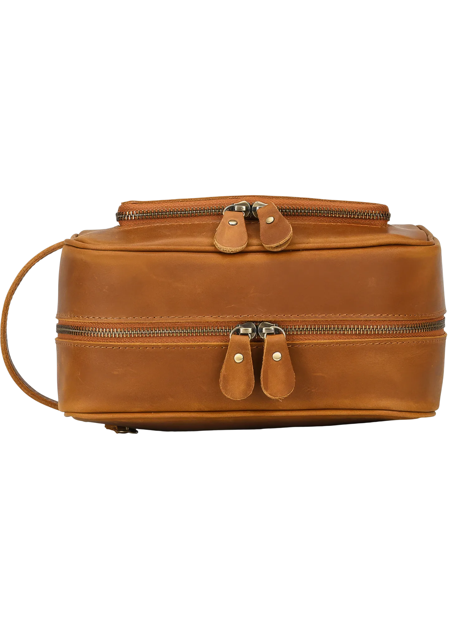 Trousse de toilette en cuir avec compartiments et pochettes en cuir brun matériau de haute qualité zip double fonctionnel urgent