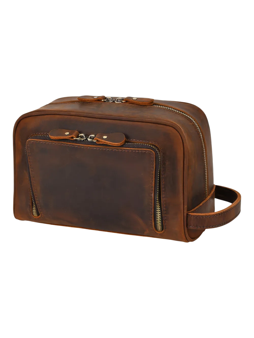Trousse de toilette en cuir avec compartiments et pochettes en cuir vintage pour hommes et femmes usage quotidien 1.png