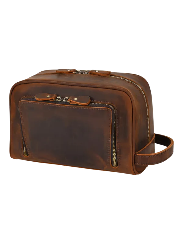 Trousse de toilette en cuir avec compartiments et pochettes en cuir vintage pour hommes et femmes usage quotidien 1.png