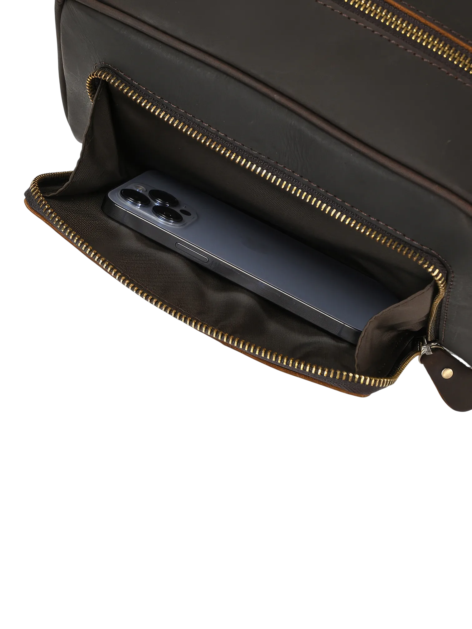 Trousse de toilette en cuir avec compartiments et pochettes pratique pour le transport de votre telephone et accessoires 1.png
