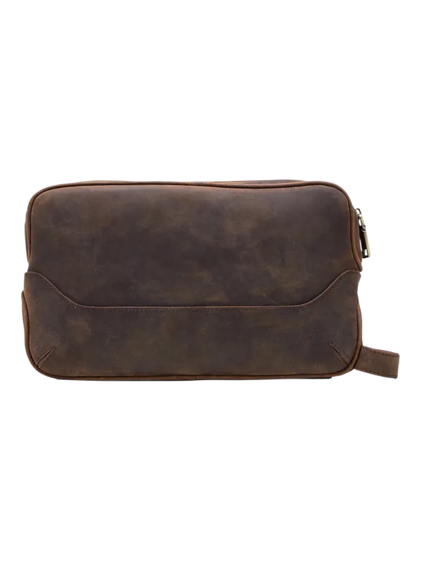 Trousse de toilette en cuir double compartiment avec pochettes interieures en tannage vegetal de couleur brune 1.png