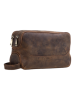 Trousse de toilette en cuir double compartiment pochettes interieures tannage vegetal couleur marron design elegant poignee pratique zip fermee 1.png