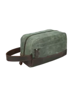 Trousse de toilette en tissu avec empiècement en cuir compacte avec compartiments et pochette avant style brut délavé 2