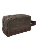 Trousse de toilette en tissu avec empiècement en cuir compartiments et pochette avant style brut délavé accessoire de voyage fonctionnel