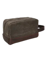 Trousse de toilette en tissu avec empiècement en cuir compartiments et pochette avant style brut délavé accessoire de voyage fonctionnel Trousse de toilette en tissu avec empiècement en cuir compartiments et pochette avant style brut délavé accessoire de voyage fonctionnel