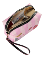 Trousse de toilette femme simple fashion rose avec zip noir imprimes little girl gold cosmetics accessory ideale pour voyager 1.png