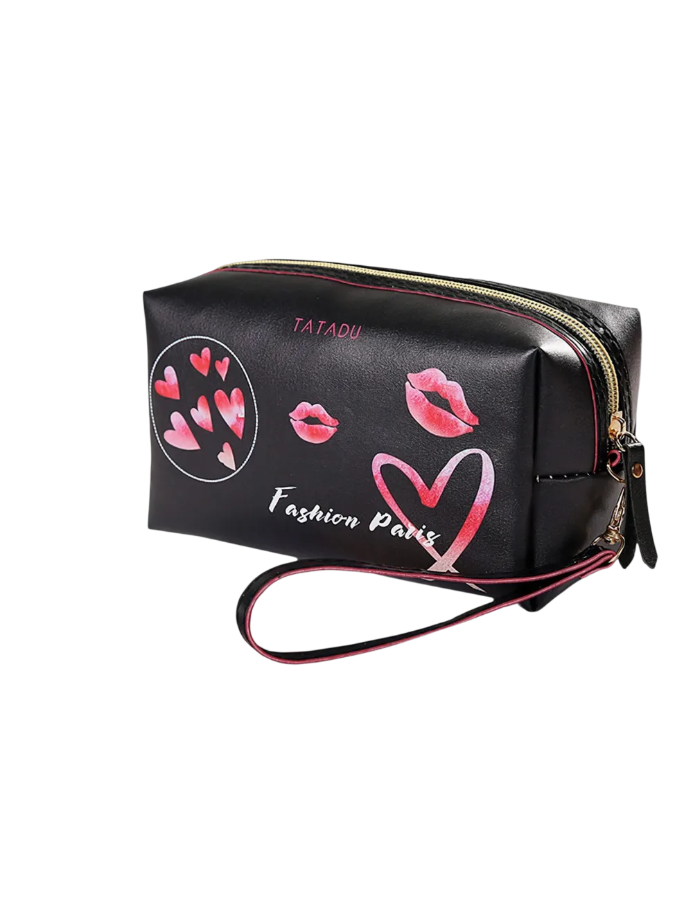 Trousse de toilette femme simple fashion rose en cuir noir avec coeurs rouges et logo paris 1.png Trousse de toilette femme simple fashion rose en cuir noir avec coeurs rouges et logo paris 1.png