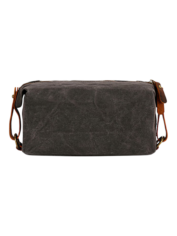 Trousse de toilette homme tissu empiecement cuir avec compartiments style brut couleur grise texture brute compagnon de voyage 1.png