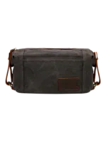 Trousse de toilette homme tissu empiècement cuir avec compartiments style brut en couleur noire organisation efficace des objets personnels