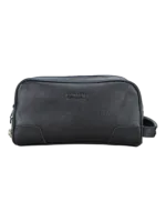 Trousse de toilette noir en cuir avec cadenas de sécurité anti vol à chiffres deux compartiments et pochettes