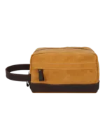 Trousse de toilette tissu empiecement cuir compartiments pochette avant style brut delave couleur moutarde accessoire hommes femmes 1.png