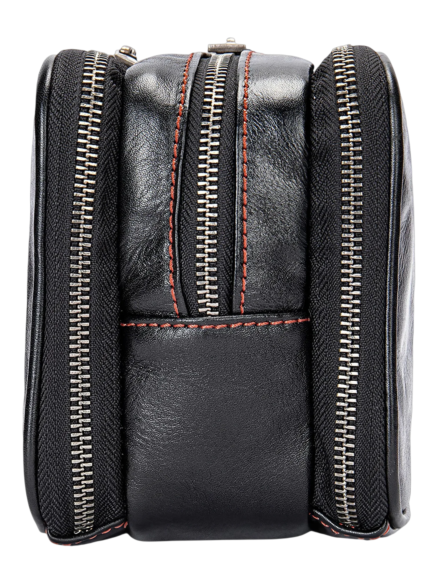 Trousse de toilette triple compartiment en cuir noir et rouge avec pochettes et elastiques design moderne et fonctionnel 1.png