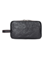 Trousse de toilette triple compartiment en cuir noir et rouge avec pochettes et elastiques pour soins personnels uniques 1.png