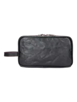 Trousse de toilette triple compartiment en cuir noir et rouge avec pochettes et elastiques pour soins personnels uniques 1.png