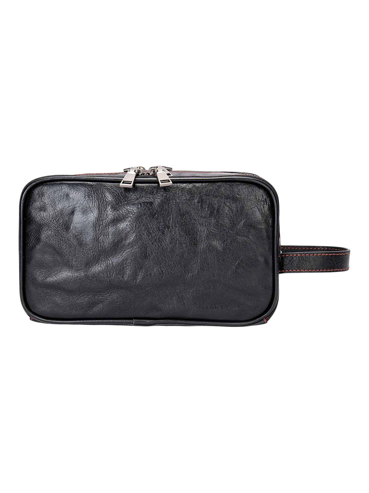 Trousse de toilette triple compartiment en cuir noir et rouge avec pochettes et elastiques pour voyage essentiels femmes hommes 1.png