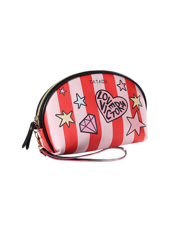 Trousse pochette fashion rouge blanc style mignon maquillage femme decoree etoiles coeur diamant zipper accessoires 1.png
