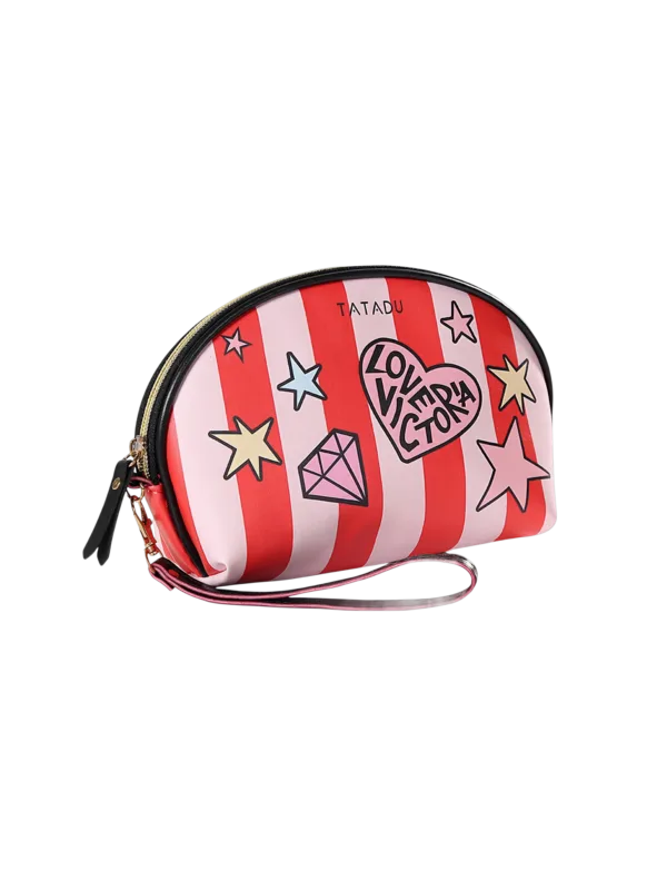 Trousse pochette fashion rouge blanc style mignon maquillage femme decoree etoiles coeur diamant zipper accessoires 1.png