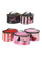 Vanity femme cosmetique maquillage simple fashion rose purses with handle and various patterns in pink and black 1.png