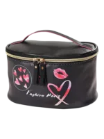 Vanity femme cosmetique maquillage simple fashion rose trendy makeup bag with graphic hearts and kiss lips design 1.png