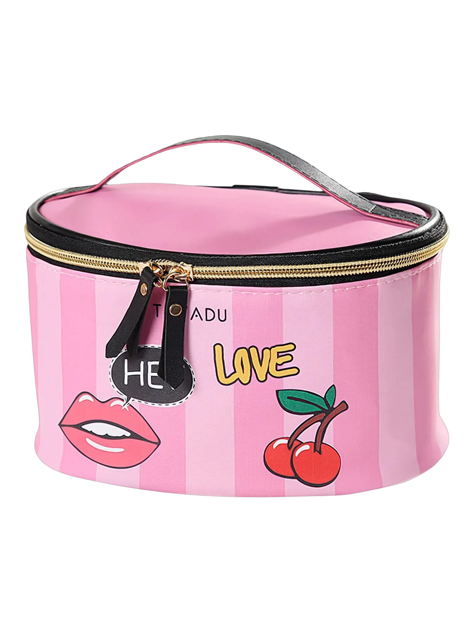 Vanity femme cosmetique maquillage simple fashion rose trendy pink makeup bag with cherry and lips design 1.png