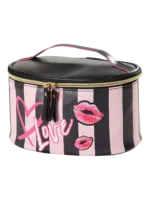 Vanity femme cosmetique maquillage simple fashion rose trousse a maquillage avec bouche rose et rayures noires 1.png