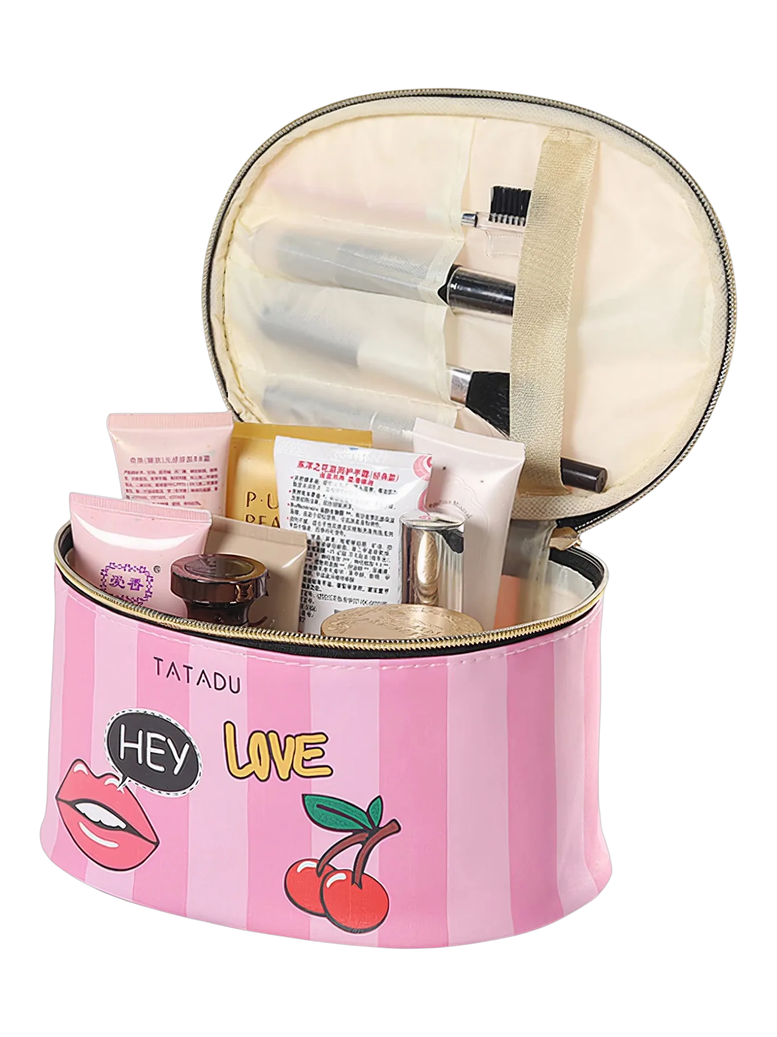 Vanity femme cosmetique maquillage simple fashion rose trousse de maquillage rose avec produits cosmetiques varies et accessoires 1.png